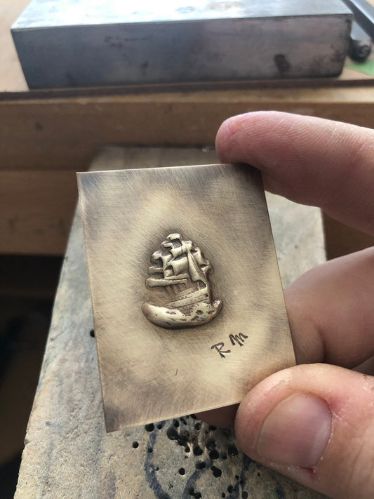 Pressed Metal Ship at Sea Impression for Jewelry Making
