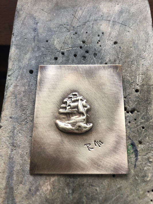 Pressed Metal Ship at Sea Impression for Jewelry Making