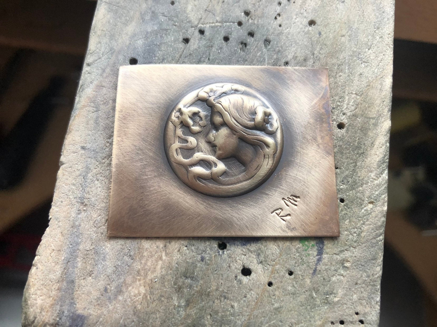 Pressed Meta Art Nouveau Lady Impression for Jewelry Making