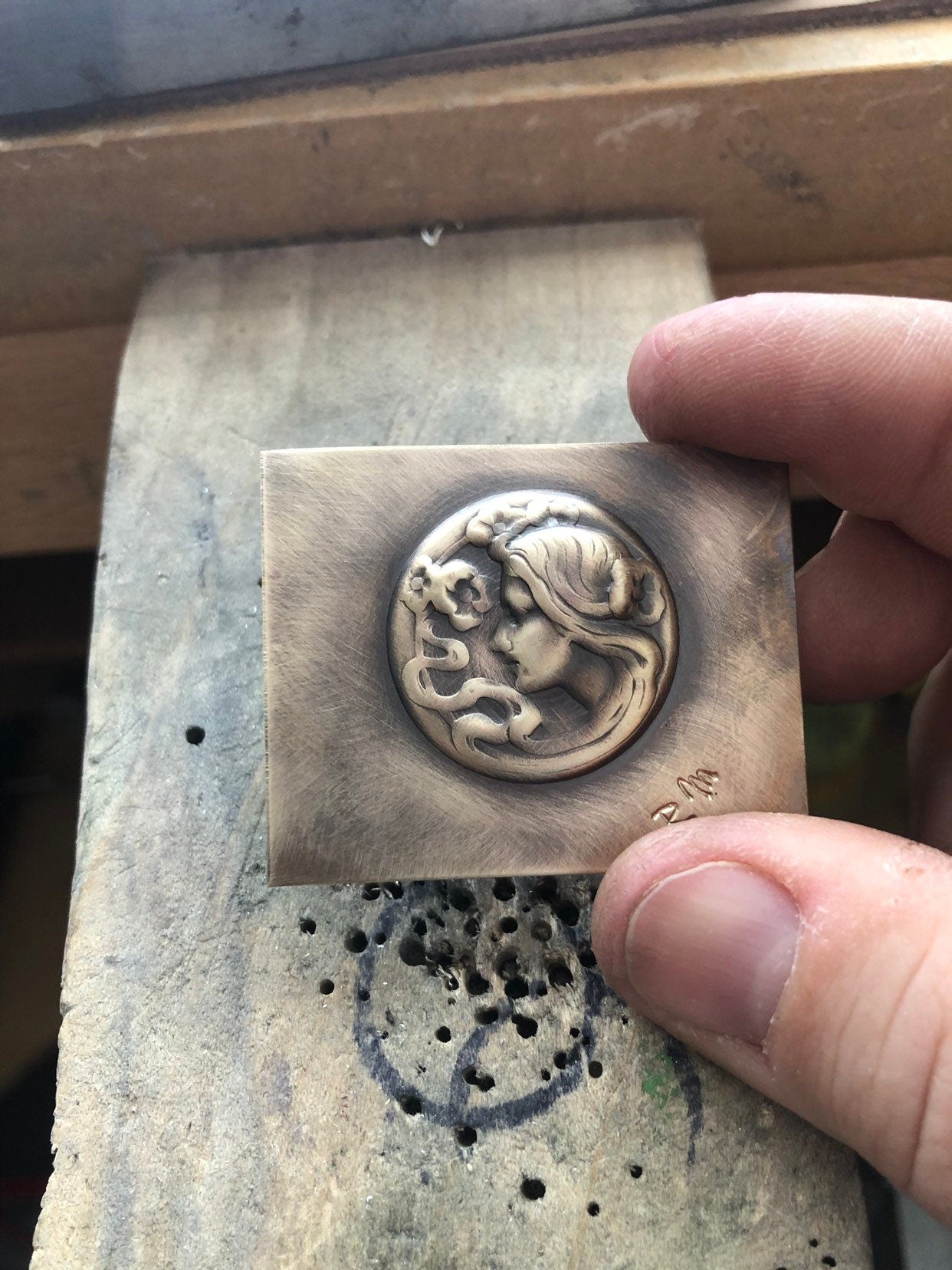 Pressed Meta Art Nouveau Lady Impression for Jewelry Making