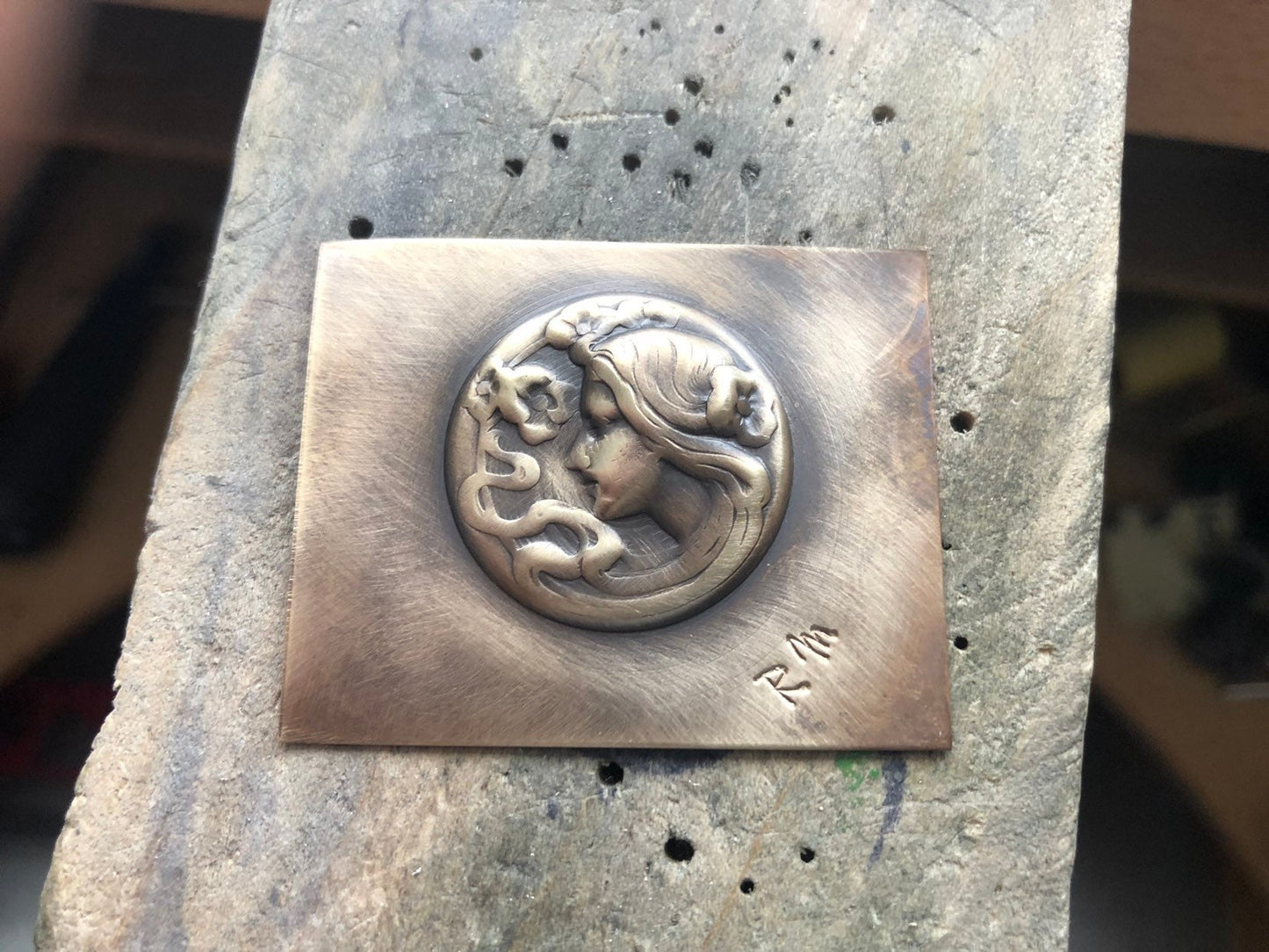 Pressed Meta Art Nouveau Lady Impression for Jewelry Making