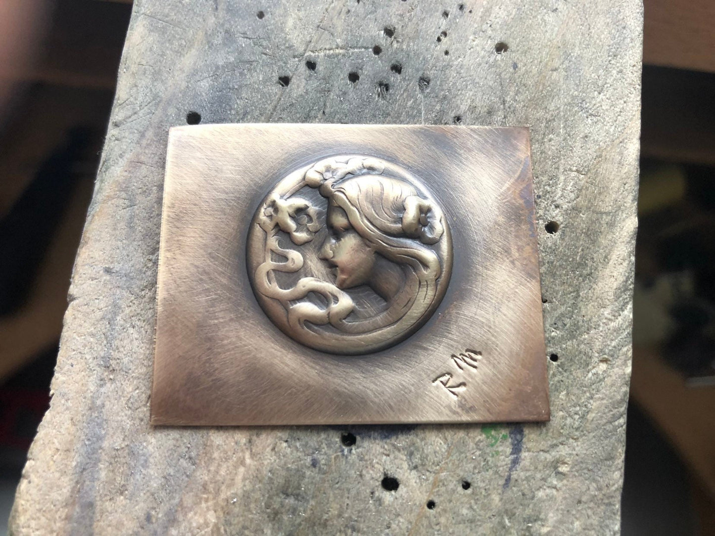 Pressed Meta Art Nouveau Lady Impression for Jewelry Making