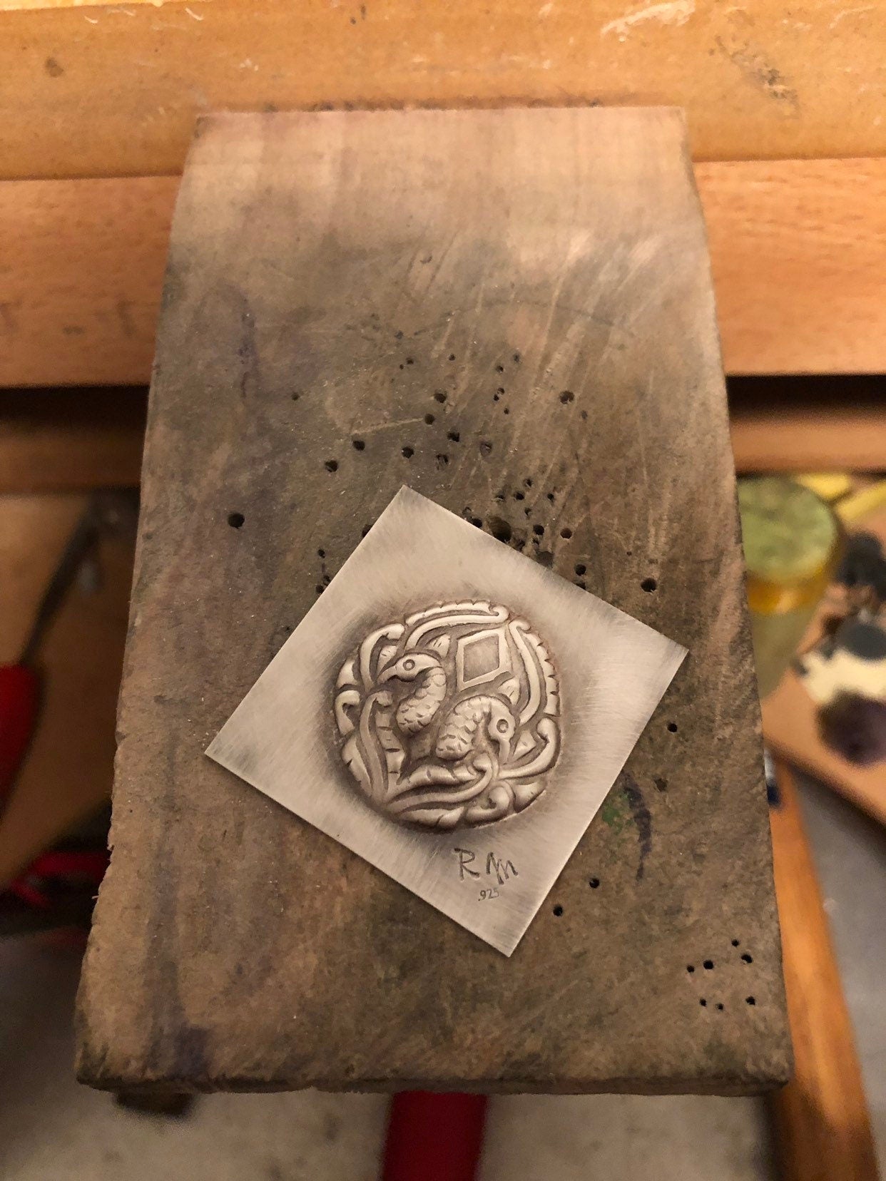 Pressed Metal Peacock  Impression for Jewelry Making