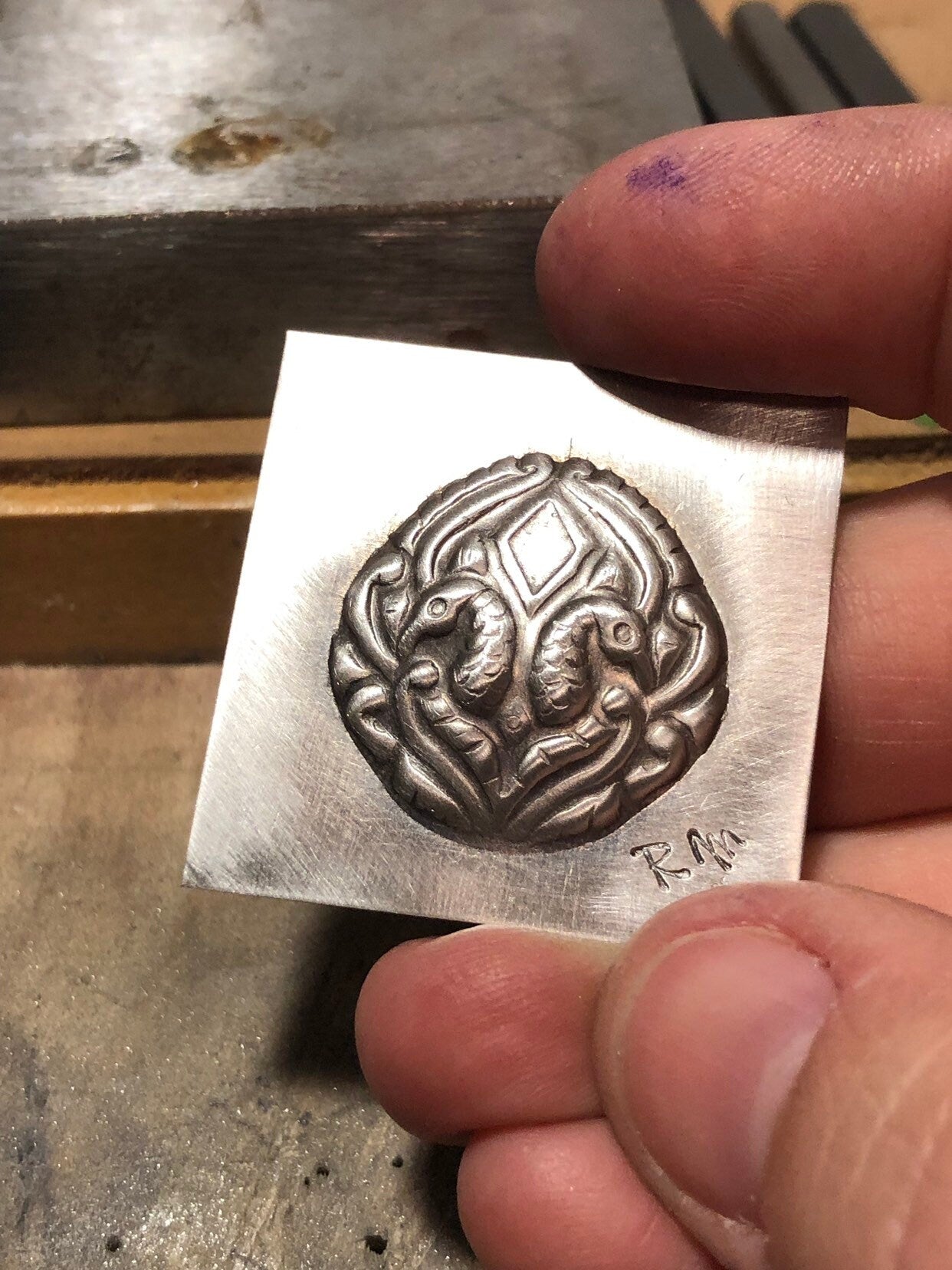 Pressed Metal Peacock  Impression for Jewelry Making