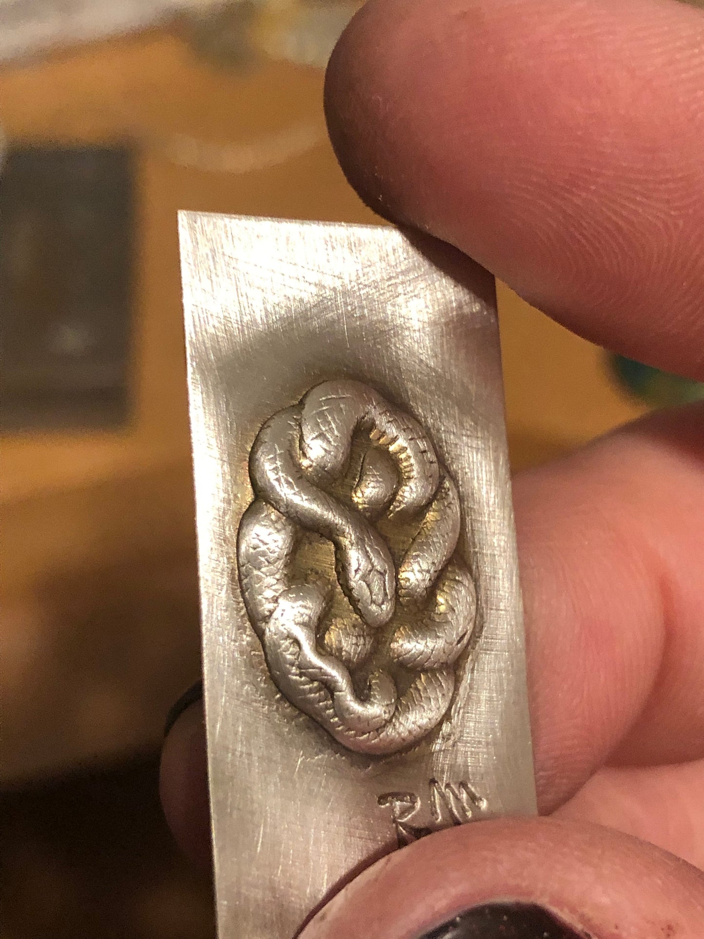 Pressed Metal Coiled Snake Impression for Jewelry Making