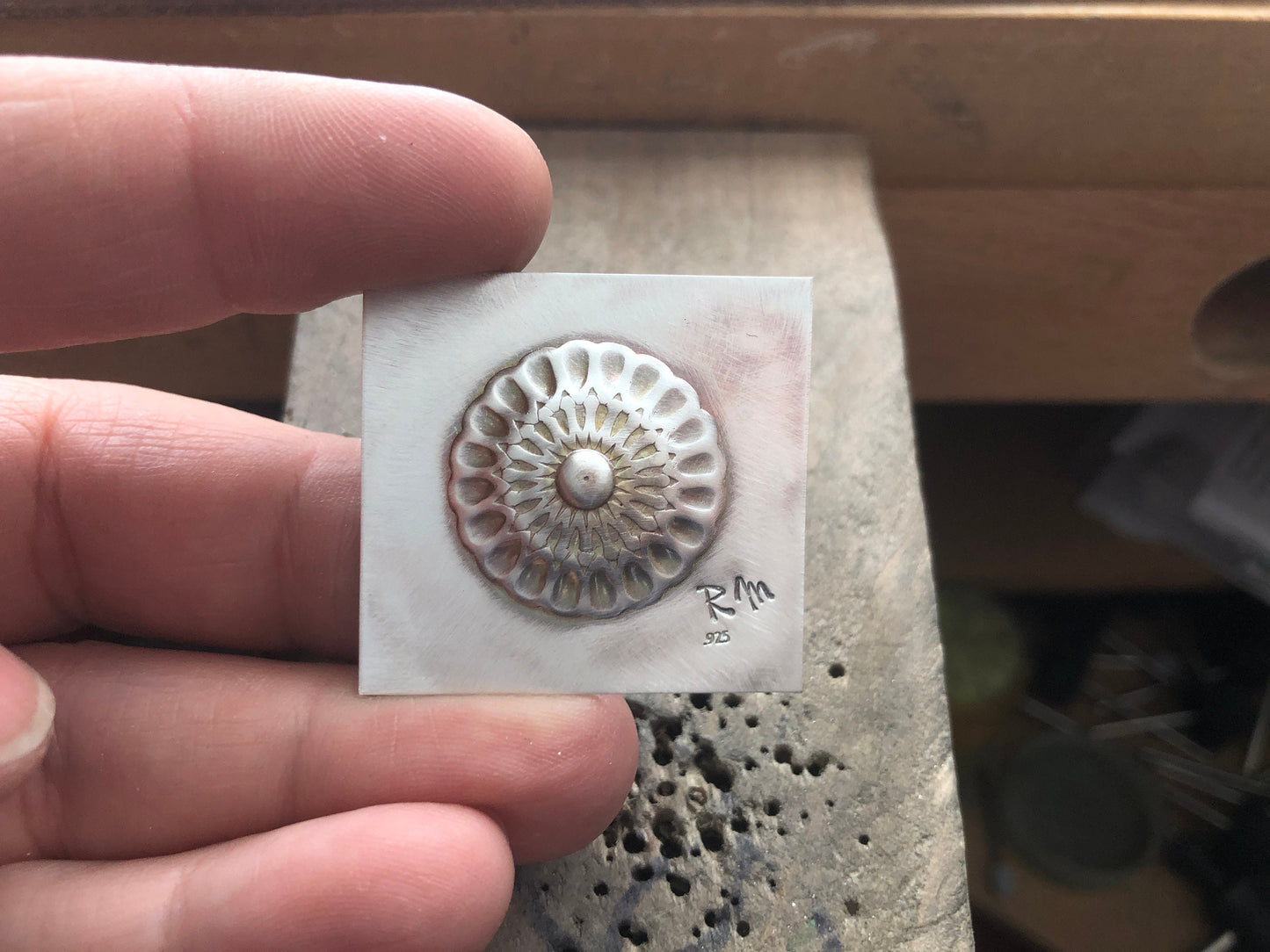 Pressed Metal Round Button Design Impression for Jewelry Making