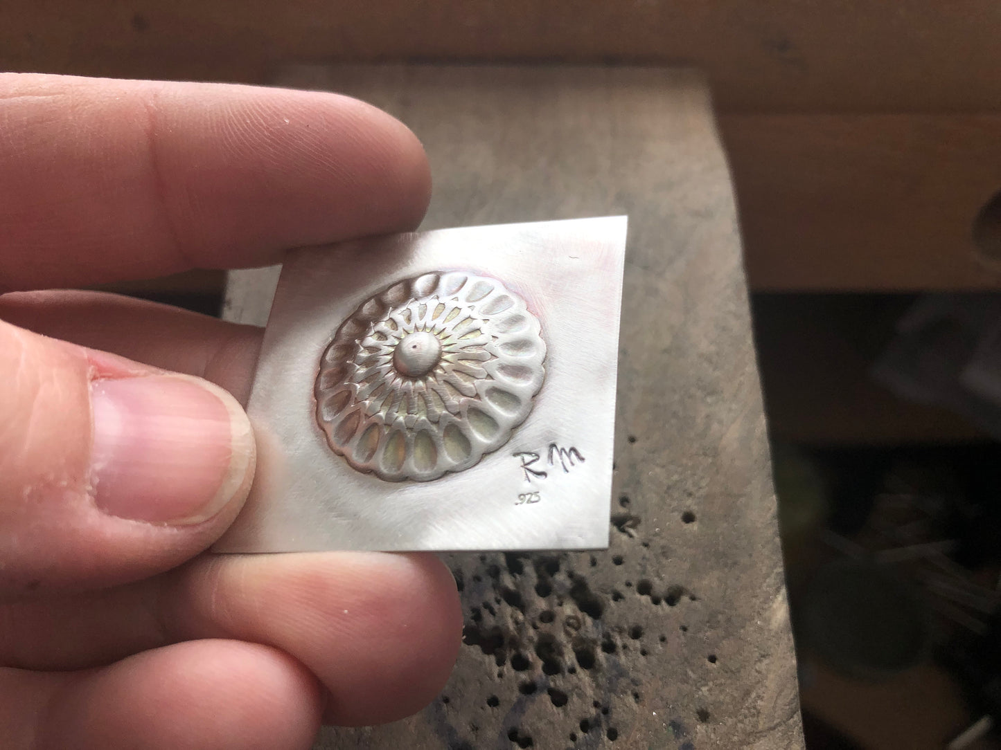 Pressed Metal Round Button Design Impression for Jewelry Making