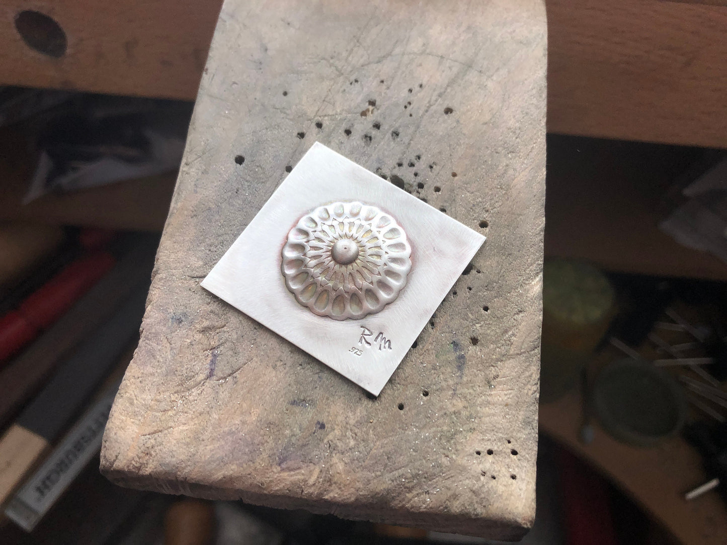 Pressed Metal Round Button Design Impression for Jewelry Making