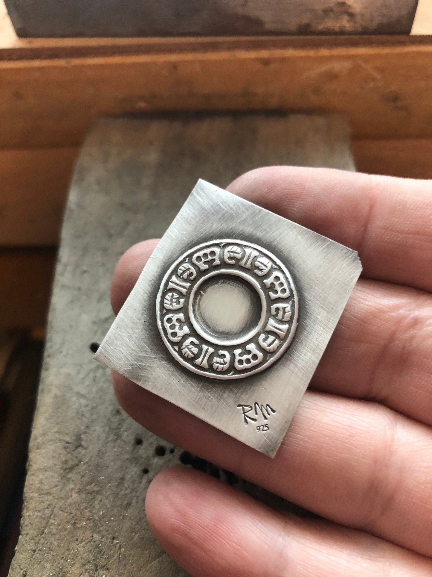 Pressed Metal Ring of Symbols Impression for Jewelry Making