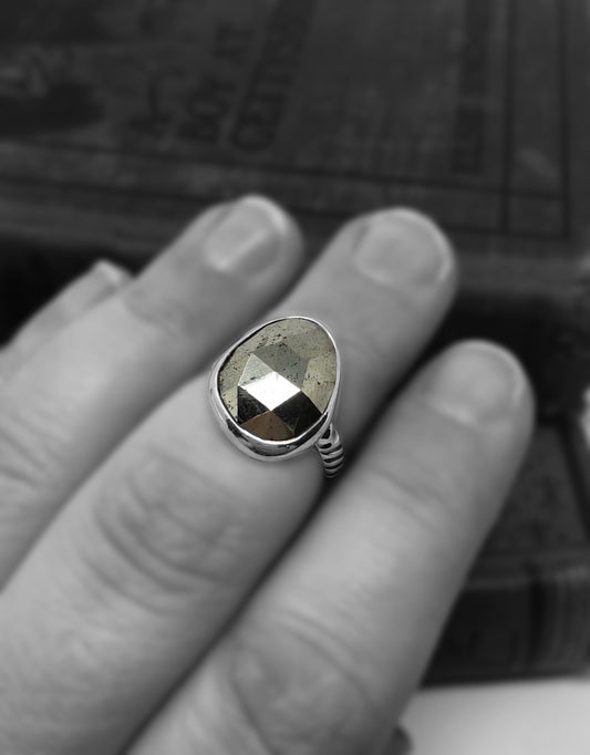 Faceted Pyrite Ring Size 8.5