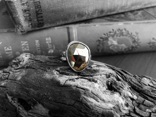 Faceted Pyrite Ring Size 8.5