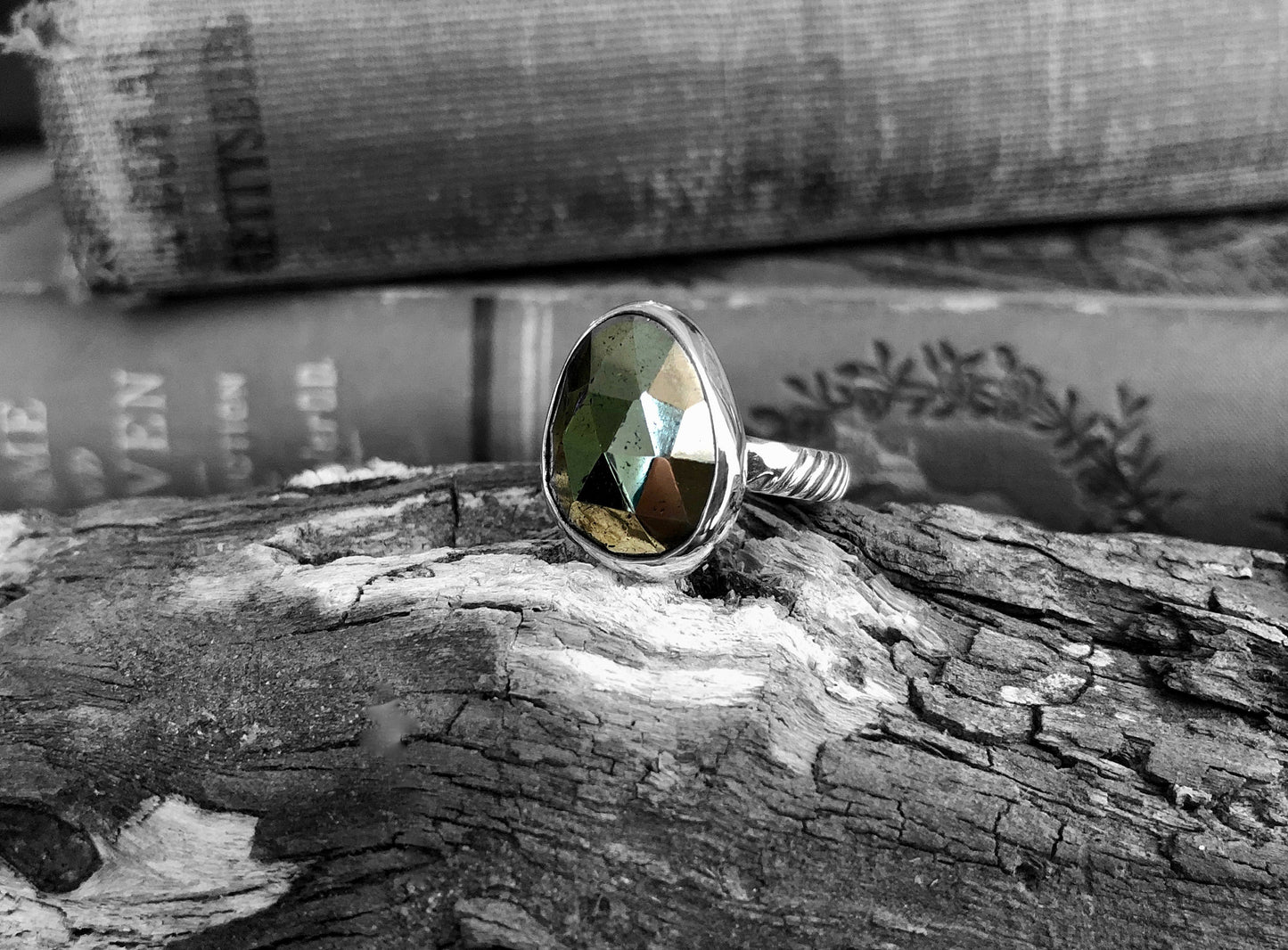 Faceted Pyrite Ring Size 8.5