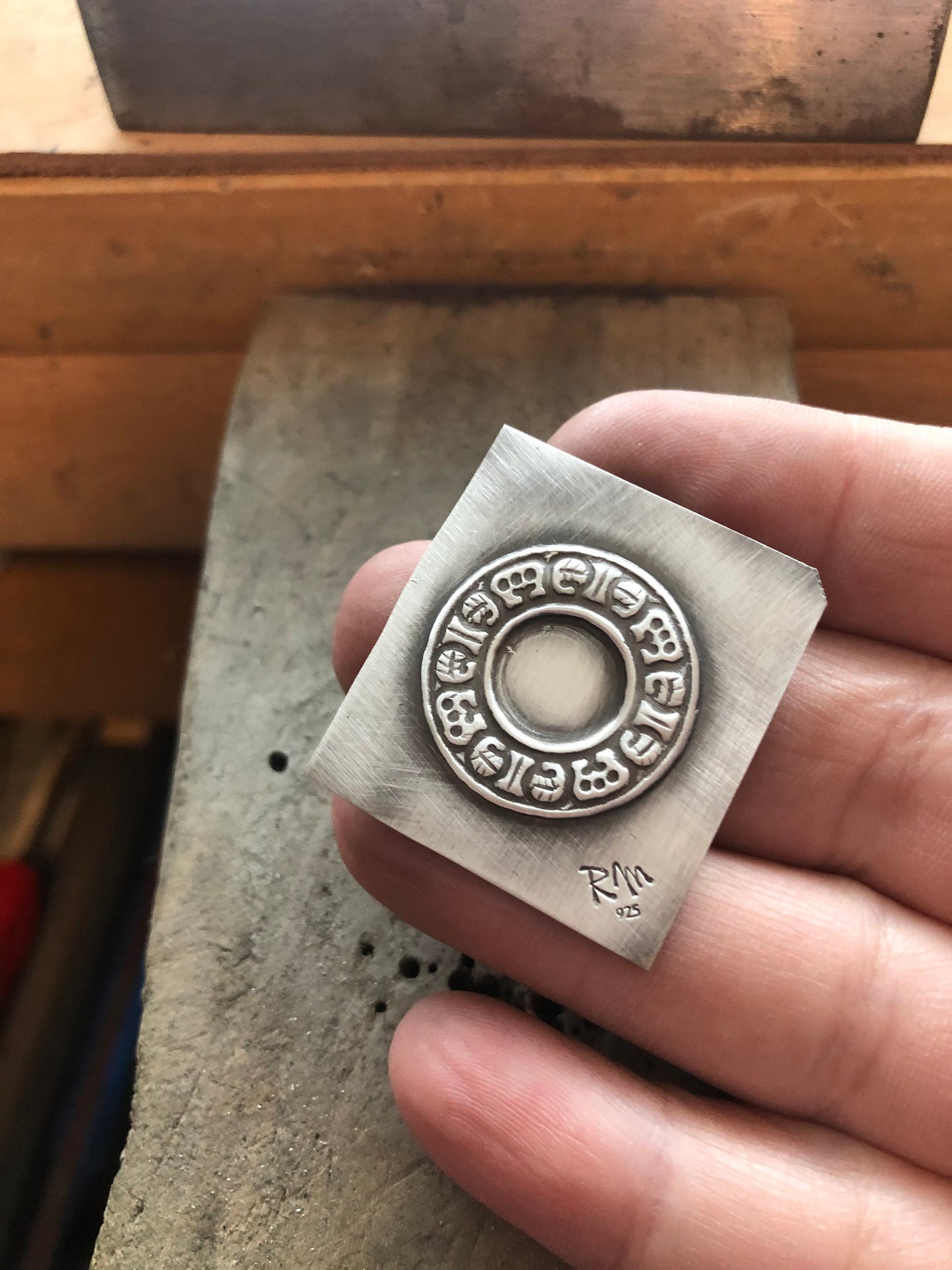 Pressed Metal Ring of Symbols Impression for Jewelry Making