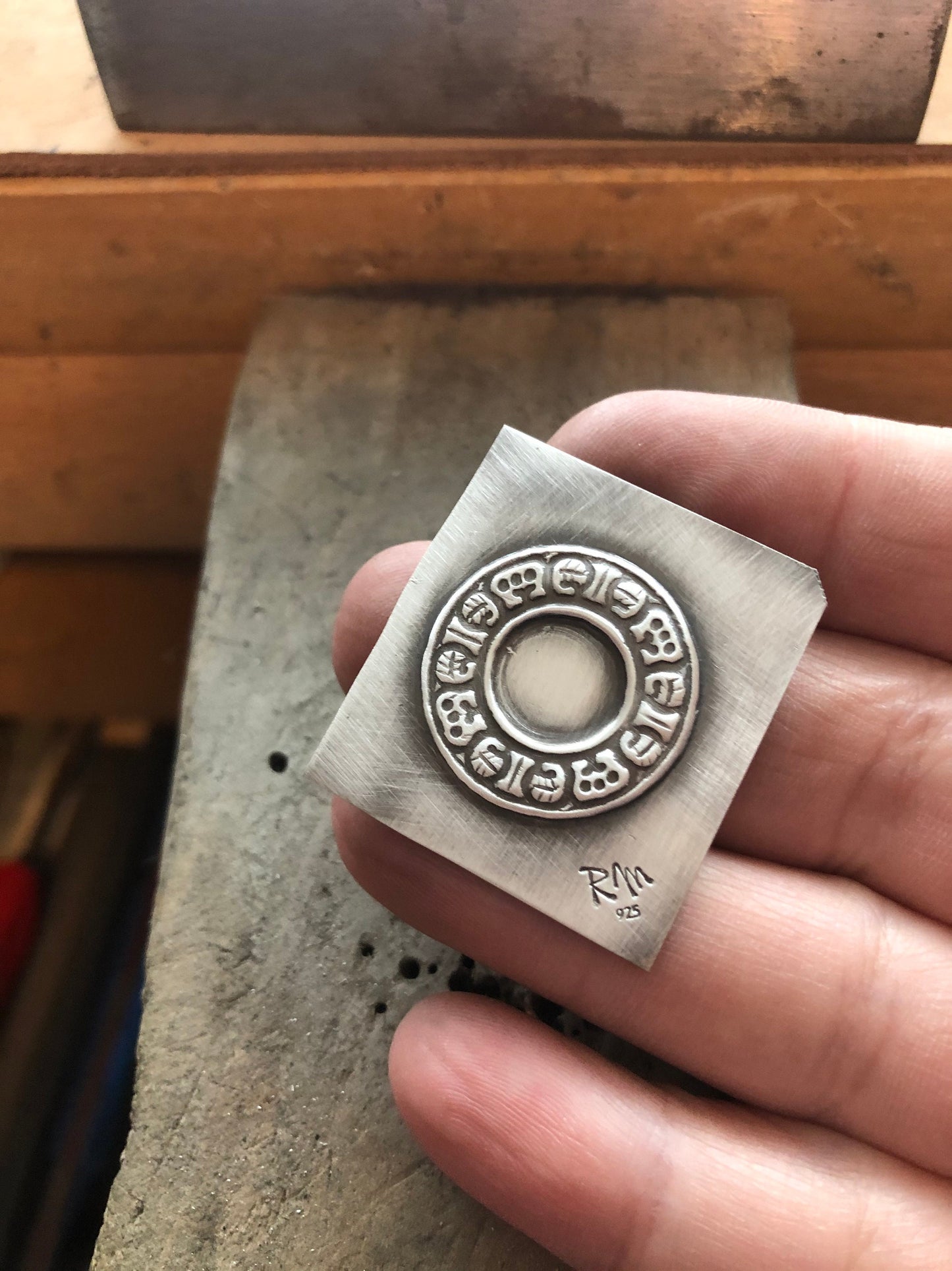 Pressed Metal Ring of Symbols Impression for Jewelry Making