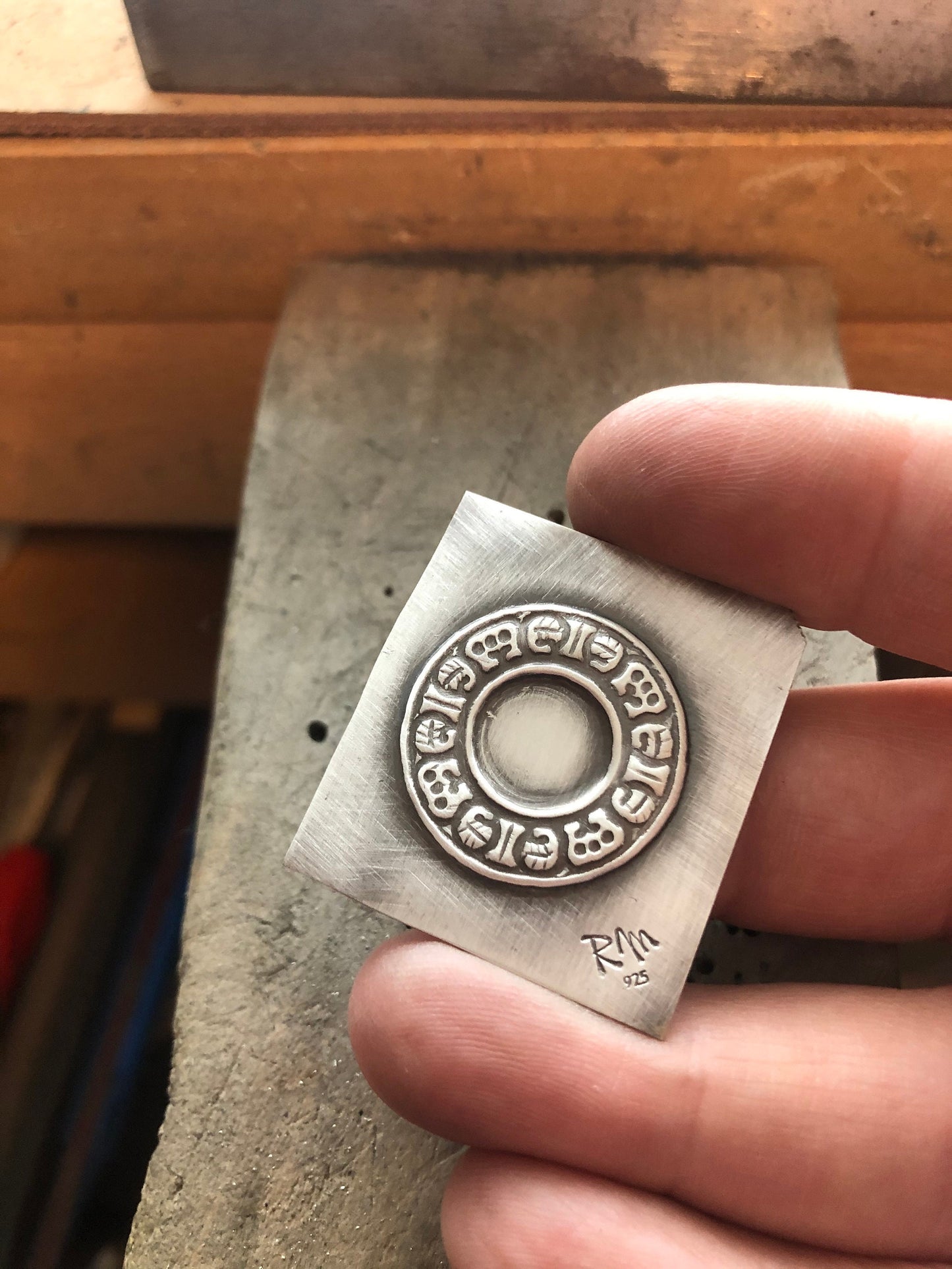 Pressed Metal Ring of Symbols Impression for Jewelry Making