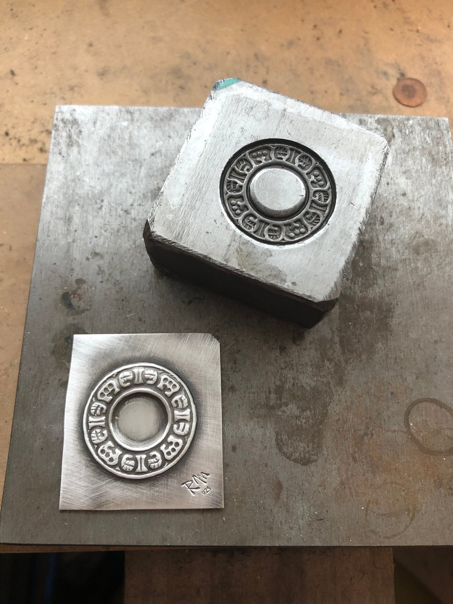 Pressed Metal Ring of Symbols Impression for Jewelry Making