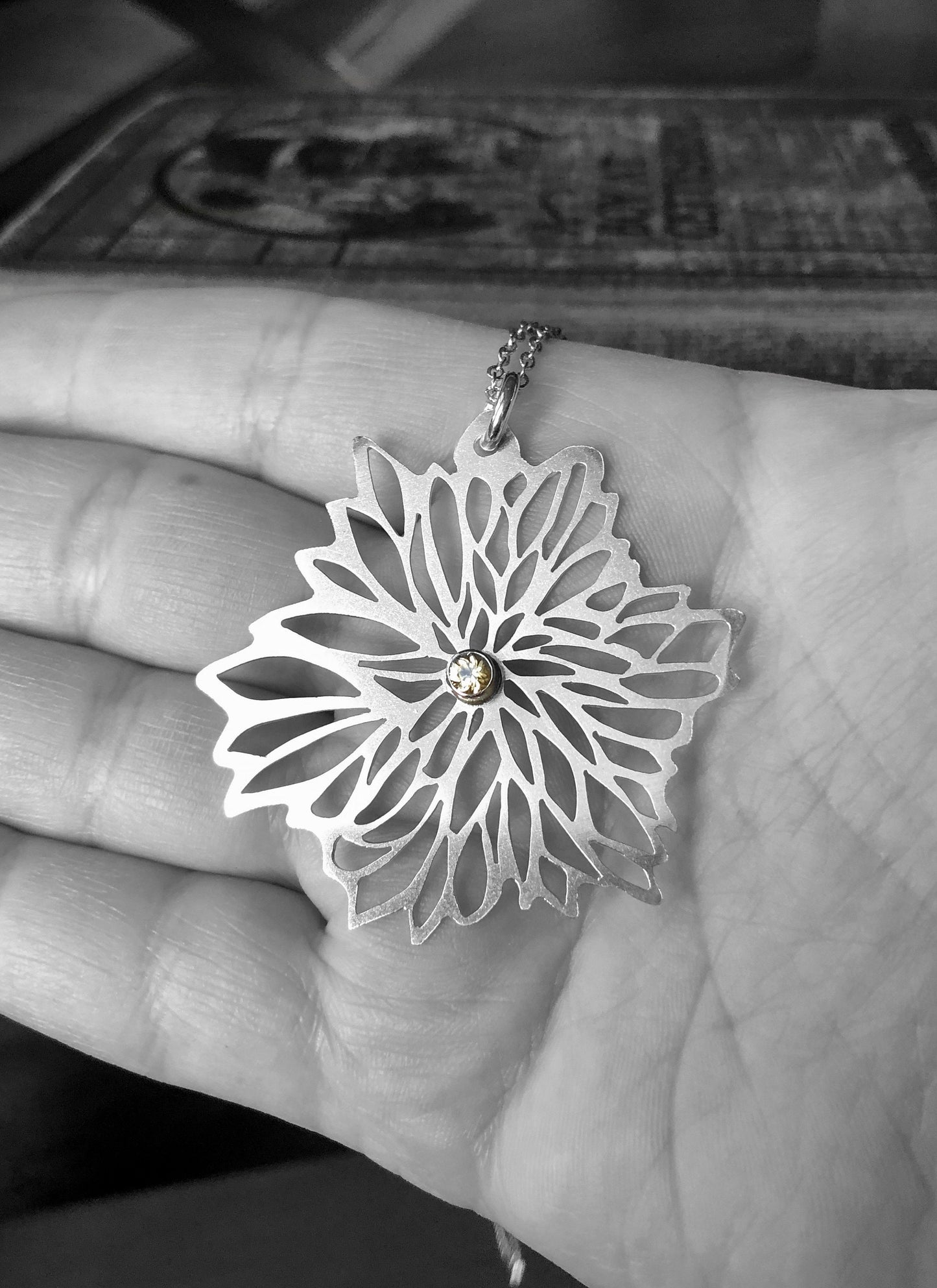 Sterling Silver Flower Pendant with Yellow CZ
