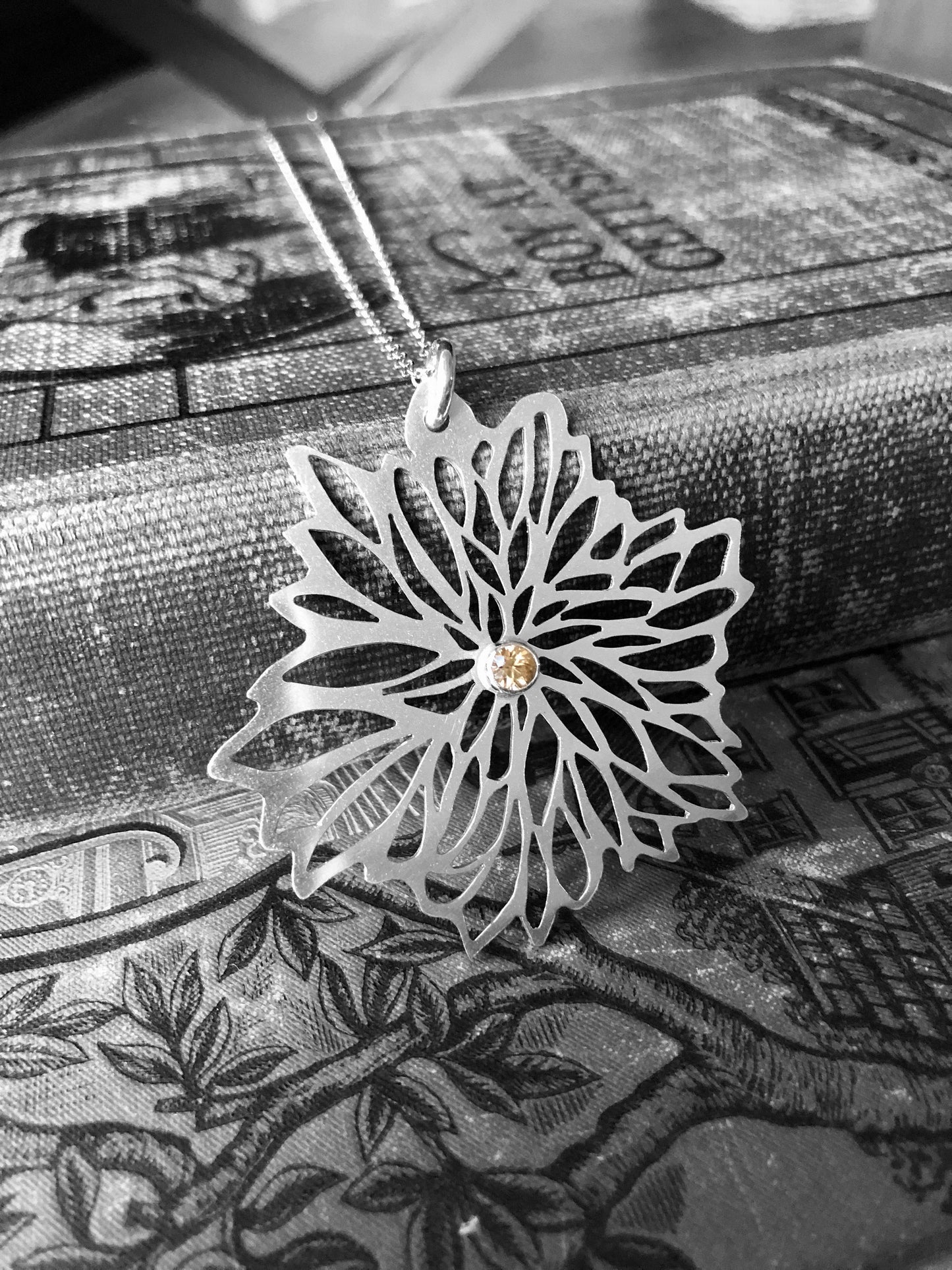 Sterling Silver Flower Pendant with Yellow CZ