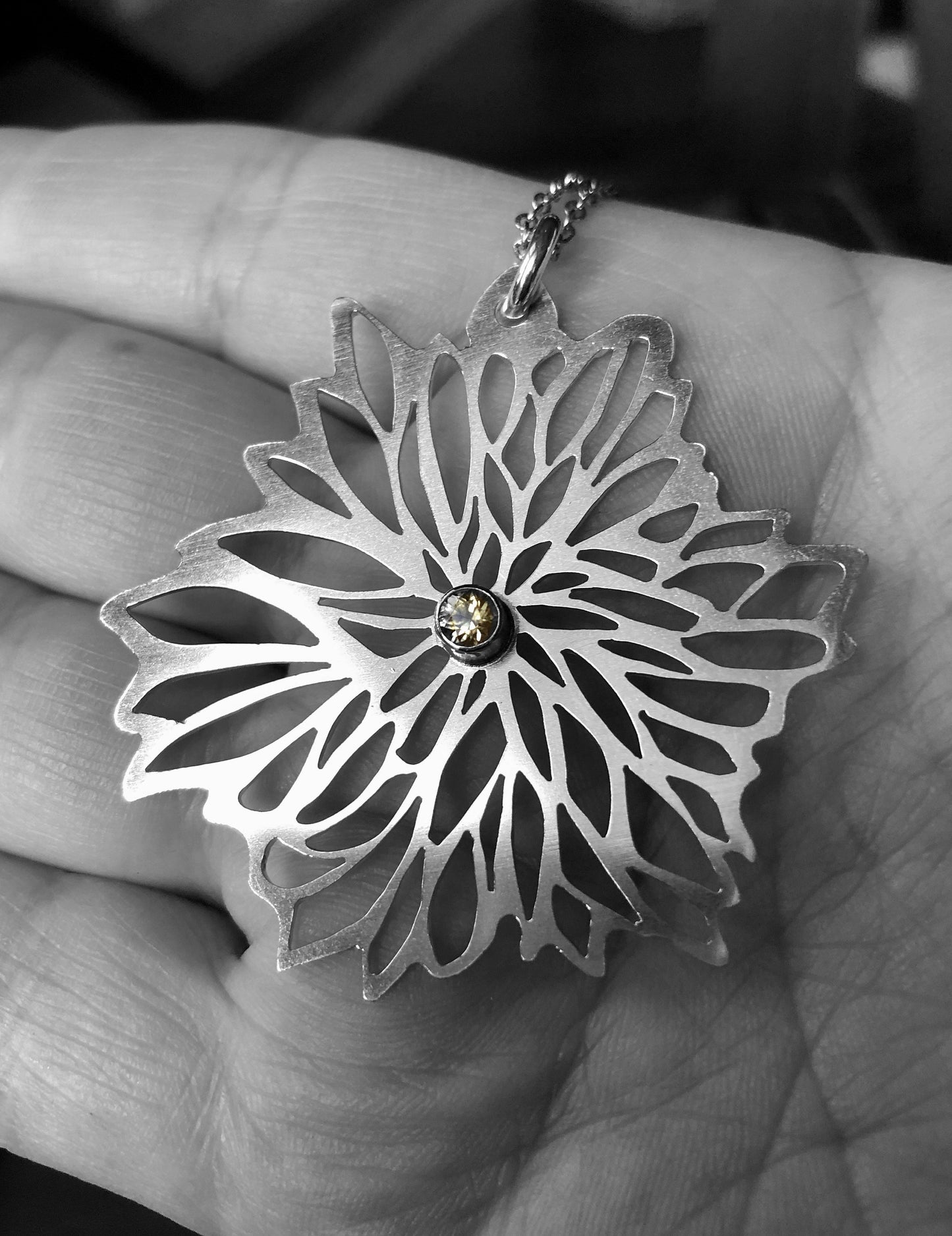Sterling Silver Flower Pendant with Yellow CZ