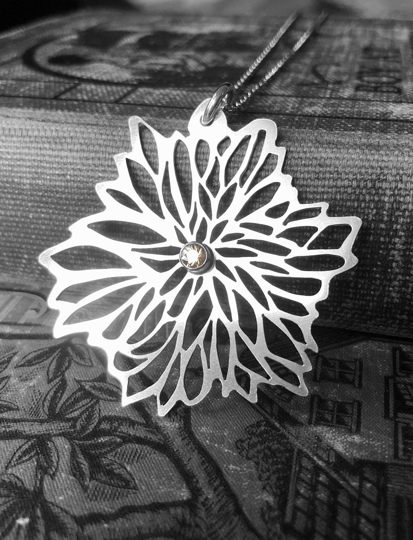 Sterling Silver Flower Pendant with Yellow CZ