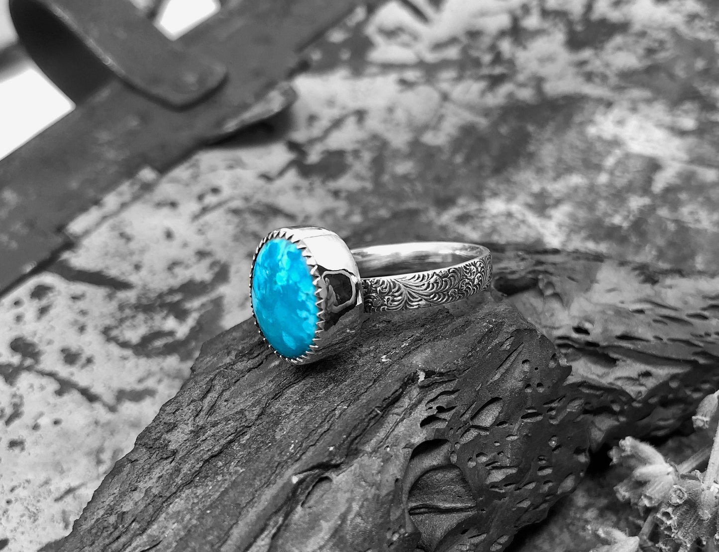 Turquoise set in Sterling Silver Ring Size 7.5