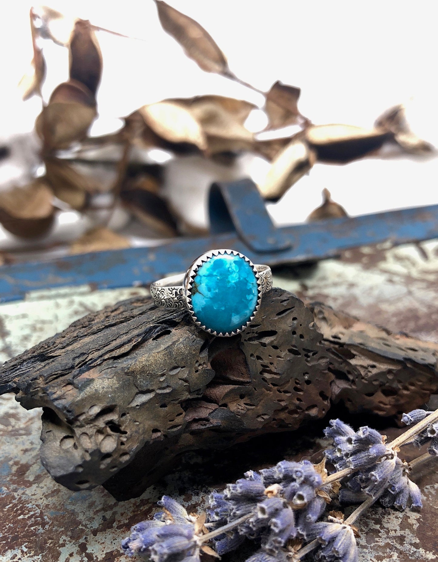 Turquoise set in Sterling Silver Ring Size 7.5