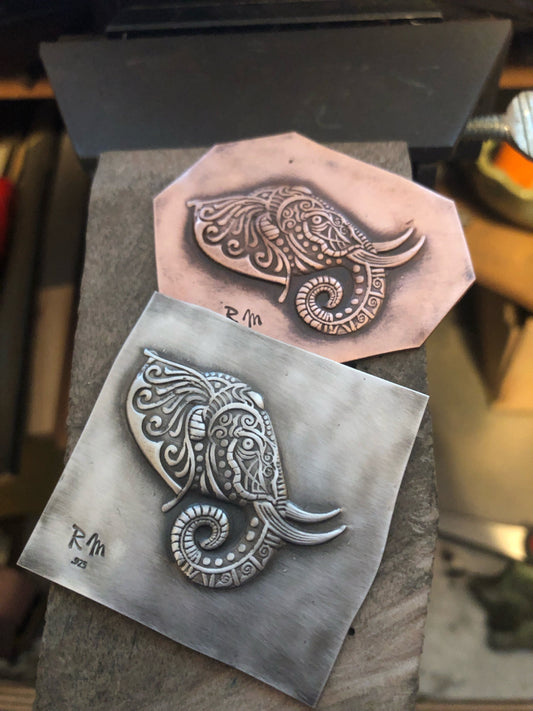 Pressed Metal Elephant Impression for Jewelry Making
