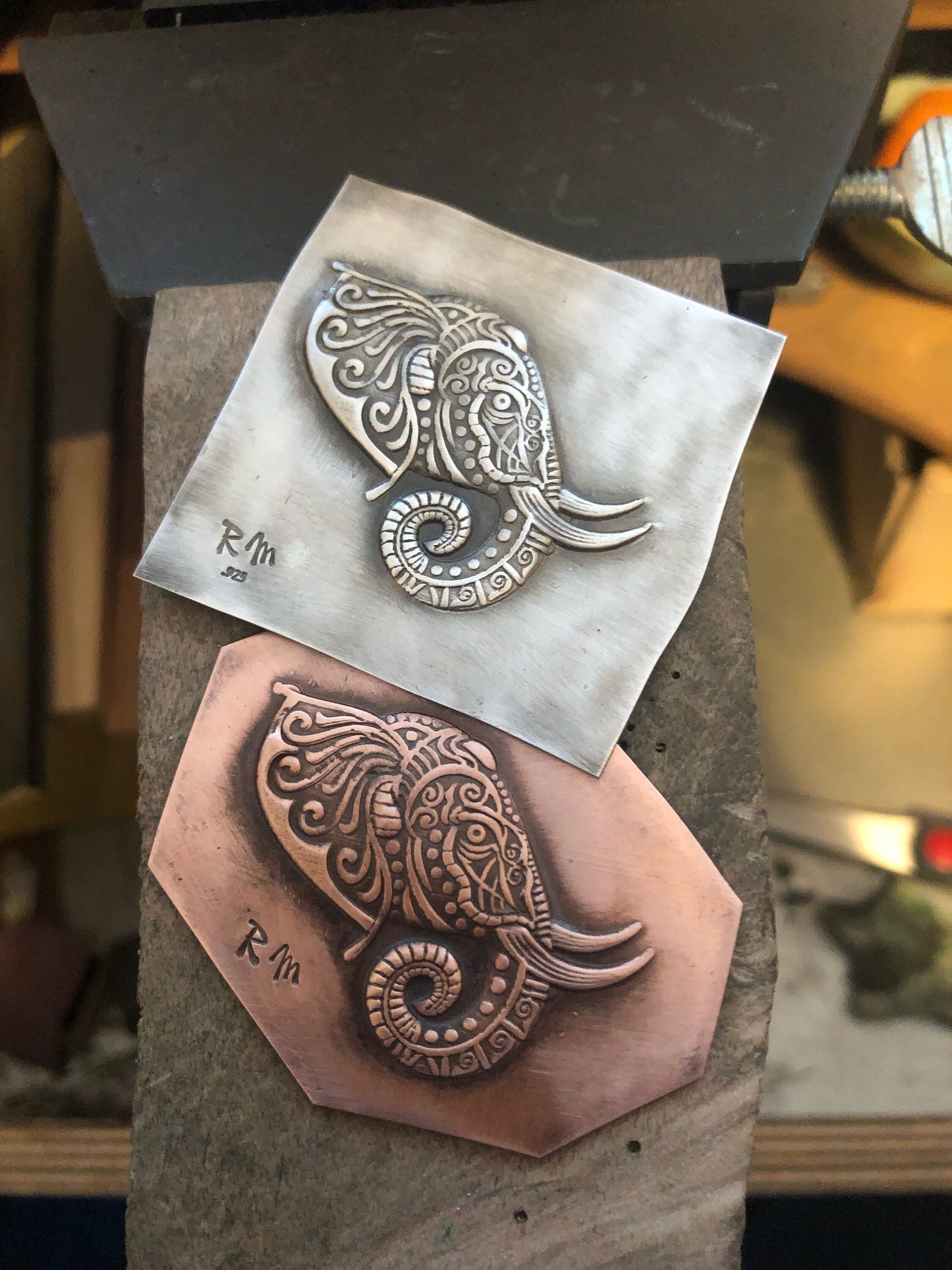 Pressed Metal Elephant Impression for Jewelry Making