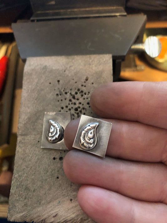 Pressed Metal Peacock Feather Design Impression for Jewelry Making