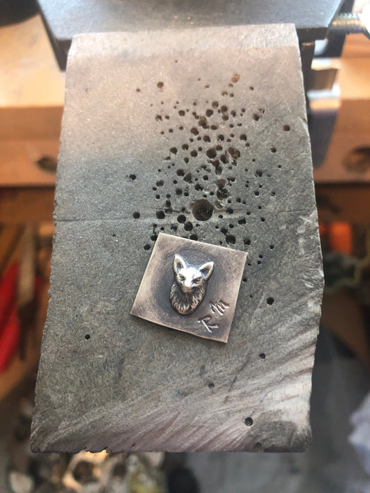 Pressed Metal Smiling Fox Design Impression for Jewelry Making