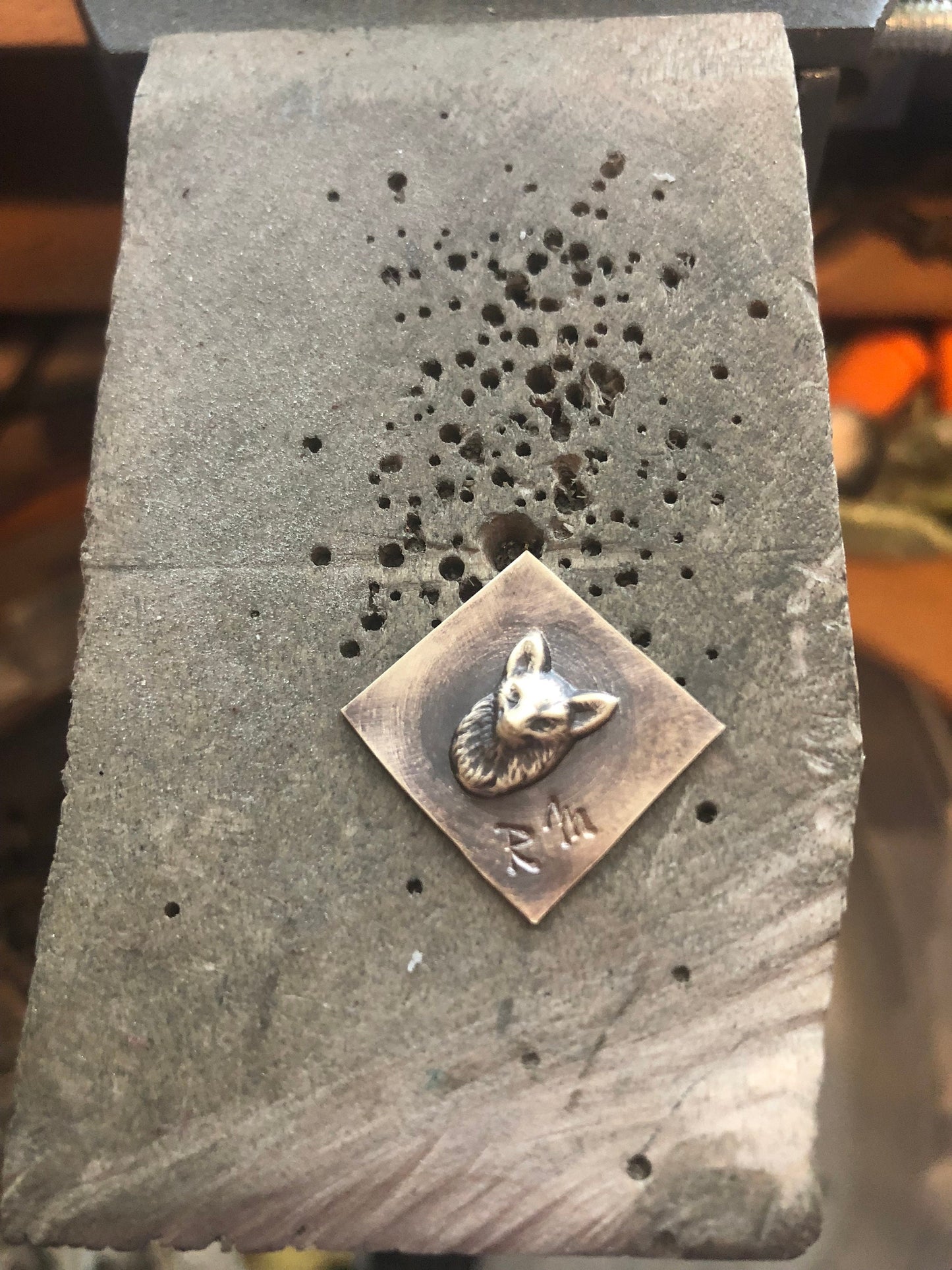 Pressed Metal Smiling Fox Design Impression for Jewelry Making