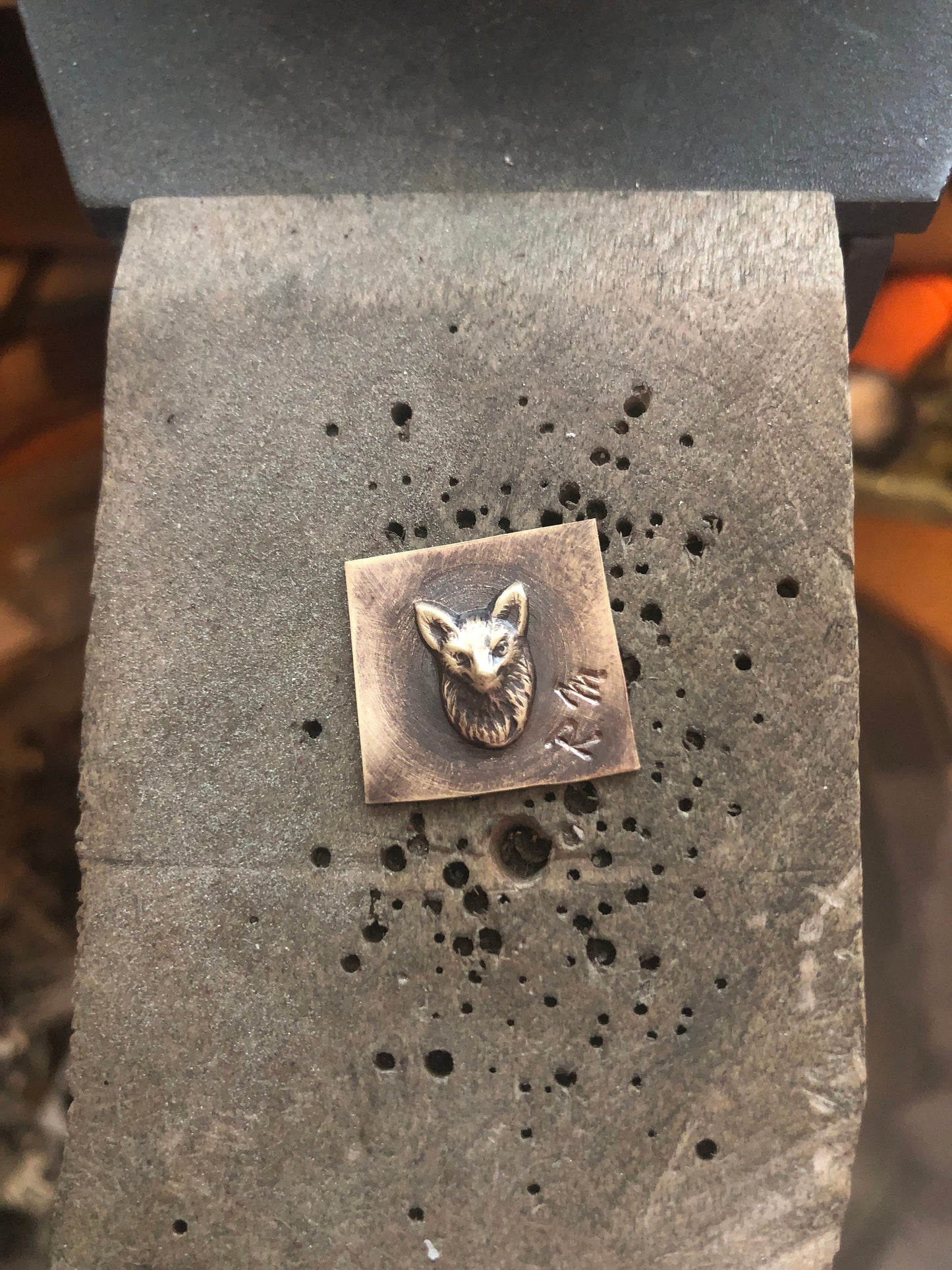 Pressed Metal Smiling Fox Design Impression for Jewelry Making