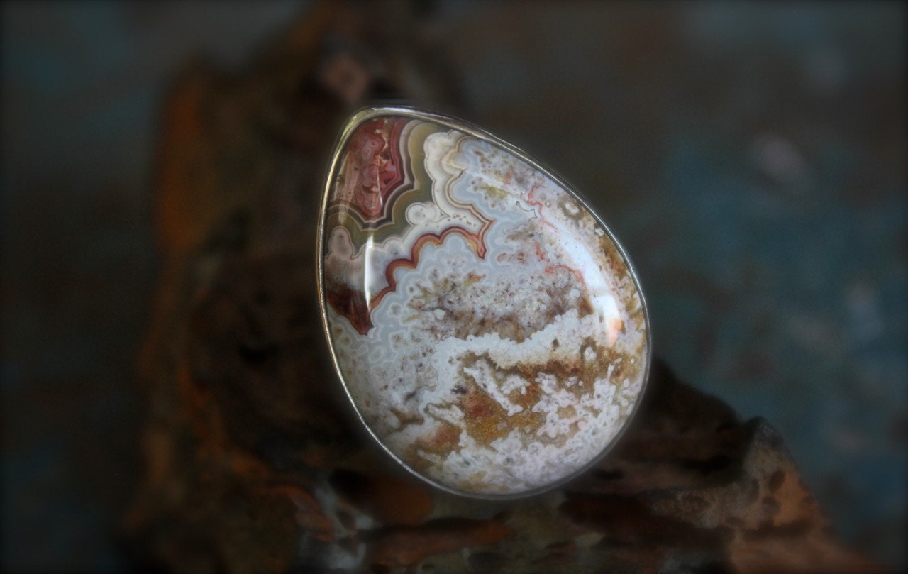 Crazy Lace Agate Stone Ring Size 6.5
